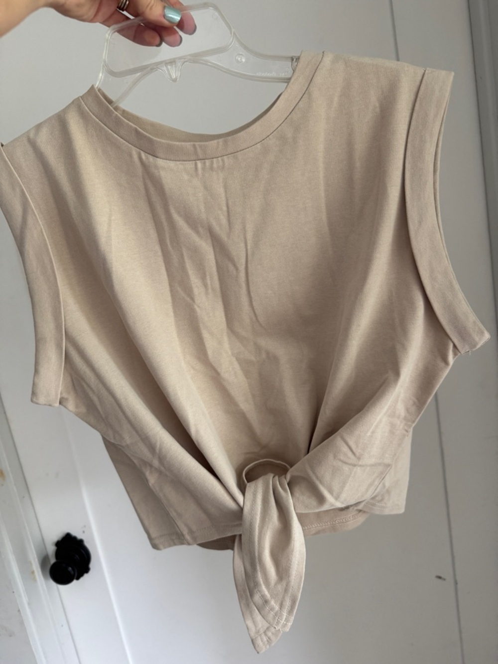 Commense Beige Tie-Front Sleeveless Tank